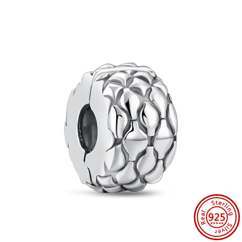 Charm Clip Plata 925 con Corazones, Corona y Concha | CZ Pavé Brillante | Compatible Pandora Original