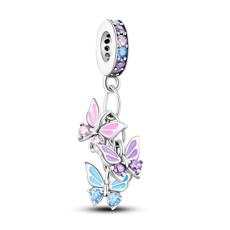 Charm de Plata 925 Rosa con Corazón, Perfume, Lazo y Cruz – Abalorios Elegantes para Pulseras Originales