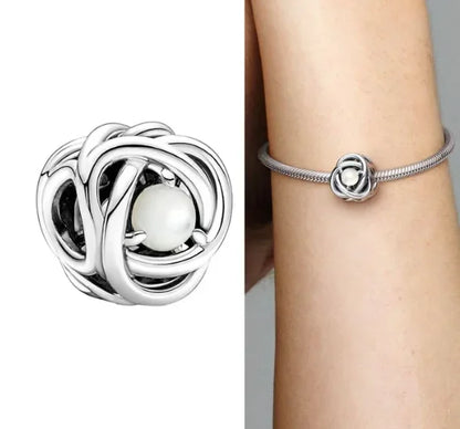 Charm Corazón con Piedras de Nacimiento en Plata 925 – Abalorios Eternity para Pulseras Originales Mujer
