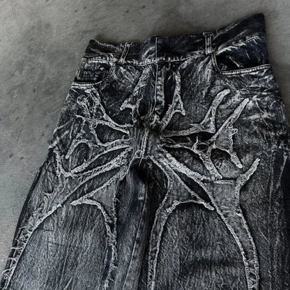 Jeans Oversize Y2K Phantom Unisex | Pantalones Baggy Estilo Hip Hop Streetwear con Parche Bordado Araña Gótico Retro