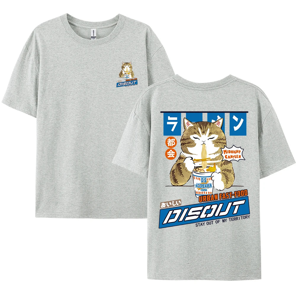 Camiseta Unisex 2025 | Estilo Harajuku con Gato y Noodles Gráfico