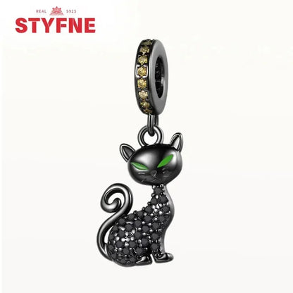 Charm Gato Negro de Plata 925 | Dije para Pulseras Pandora Mujer Joyería Fina