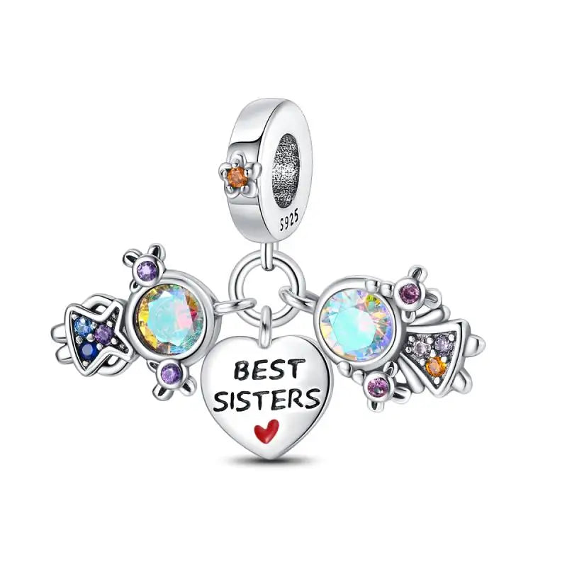 Charm hermana corazón en plata 925 – Compatible Pandora y pulseras 3mm, joyería DIY mujer