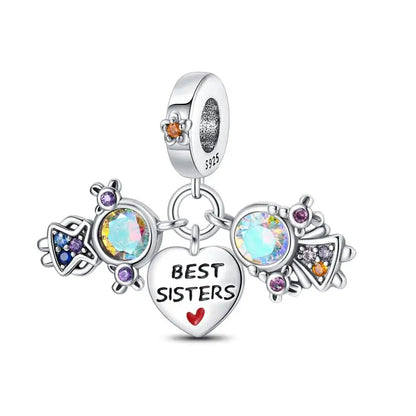 Charm hermana corazón en plata 925 – Compatible Pandora y pulseras 3mm, joyería DIY mujer