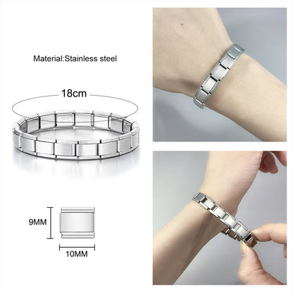 Pulsera Italiana Acero Inoxidable 18 Módulos - Diseño Unisex Cuadrado Hip Hop Ajustable