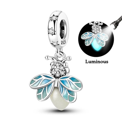 100% 925 Sterling Silver Creative Blue Luminous Firefly Charms Pendants Fit Qikaola 925 Original Bracelets DIY Birthday Jewelry