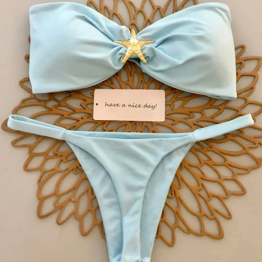 Bikini Mujer 2025 | Strapless Color Sólido Corte Split Sexy