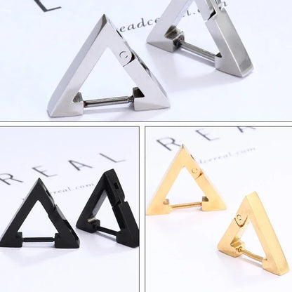 Aretes Punk Triangulares – Acero Inoxidable Hipoalergénico Unisex, Estilo Moderno y Duradero