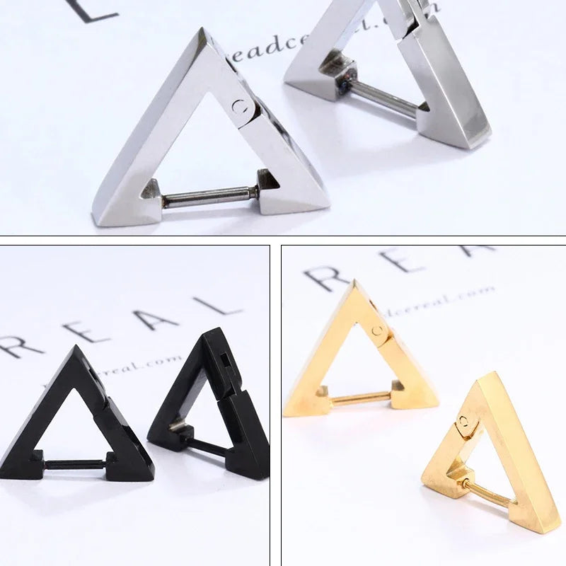 Aretes Punk Triangulares – Acero Inoxidable Hipoalergénico Unisex, Estilo Moderno y Duradero