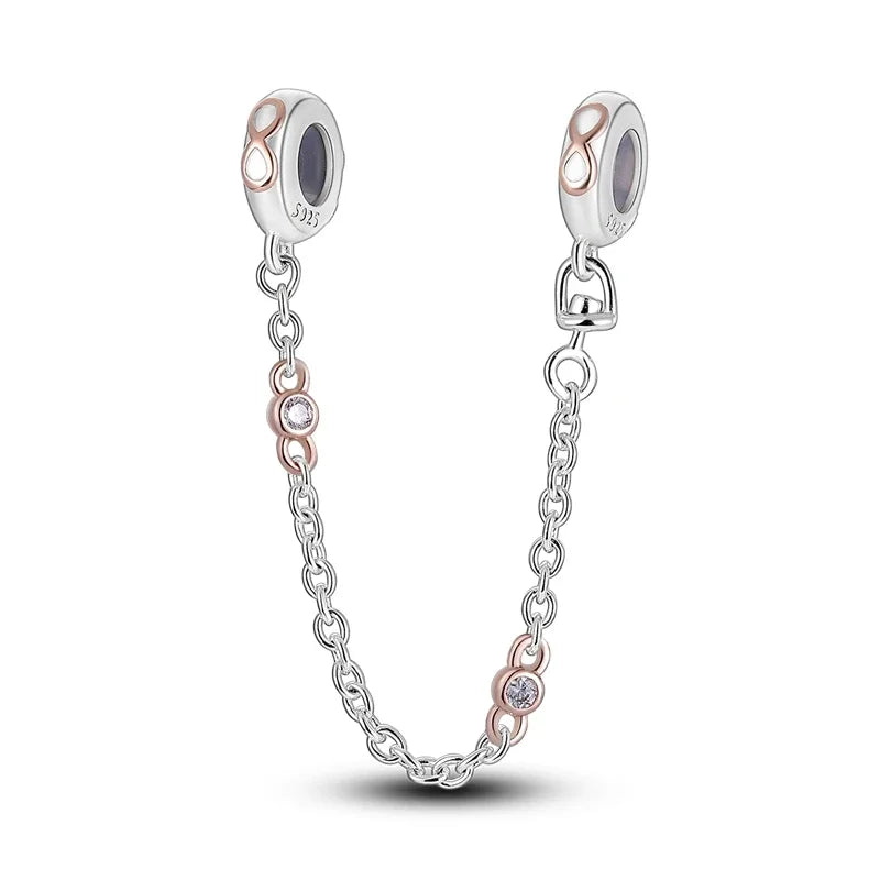Charm de seguridad en plata 925 – Serie copo de nieve, luna, estrella, corazón y moño para pulseras tipo Pandora
