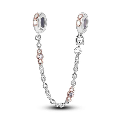 Charm de seguridad en plata 925 – Serie copo de nieve, luna, estrella, corazón y moño para pulseras tipo Pandora