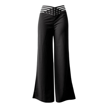 Pantalones Mujer Pierna Ancha Elegantes | Pantalón Acampanado Tiro Alto con Transparencias Y2K Streetwear