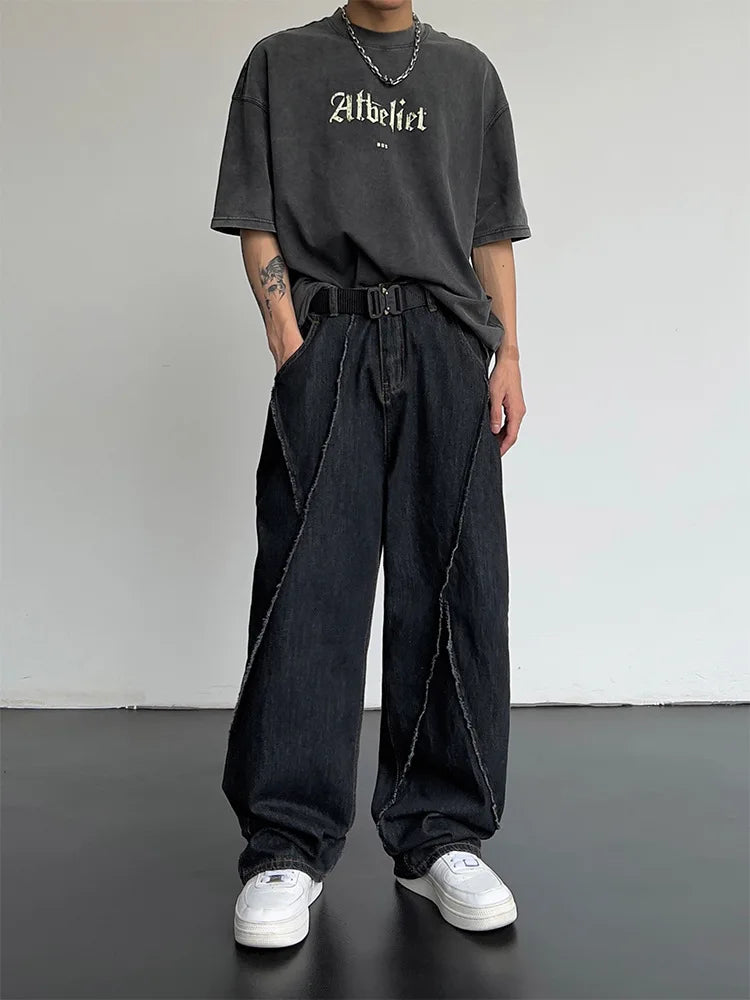 Jeans Hip Hop 2025 para Hombre – Pantalones Rasgados con Patchwork Denim Oversize Baggy Pierna Ancha Streetwear Casual