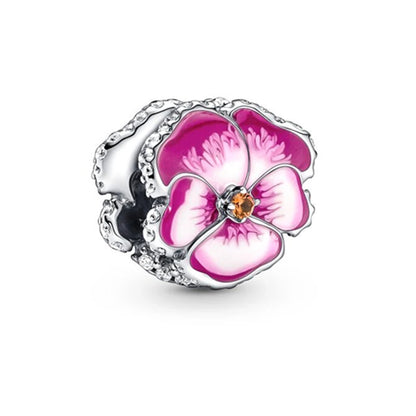 Charm Plata 925 Flores Rosadas | Cerezo y Margarita Brillante Compatible Pandora