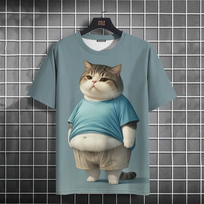 Camiseta Oversized Hombre y Mujer | Verano 2025 | Estampado Gato Divertido Manga Corta Cuello Redondo