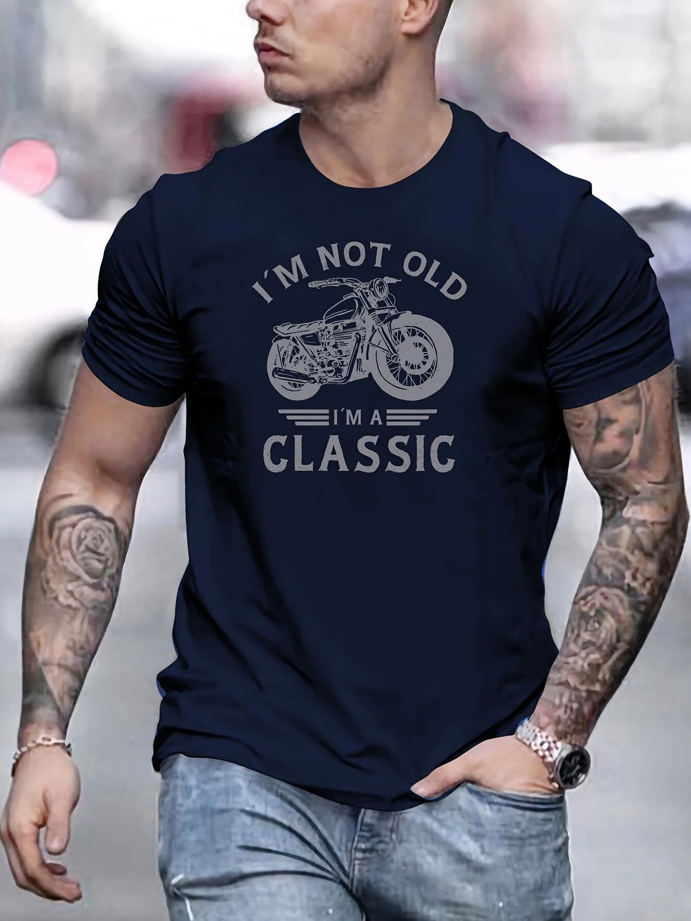 Camiseta Oversize de Verano 100% Algodón para Hombre | Estilo Motociclista con Estampado Clásico y Cuello Redondo