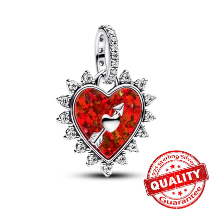 Charm de Plata 925 Trébol Azul Degradado y Flor Iris Rosa – Abalorio Elegante para Pulseras Originales