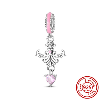 Charm Clip Plata 925 con Corazones, Corona y Concha | CZ Pavé Brillante | Compatible Pandora Original