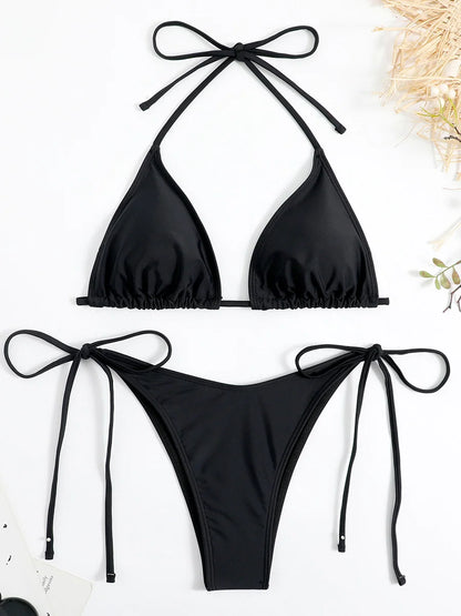 Bikini Micro Mujer 2025 | Halter Thong Lace-Up Playa y Piscina