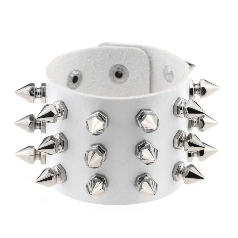 Pulsera Punk de Cuero PU con Tachuelas y Púas - Brazalete Ajustable Negro Unisex