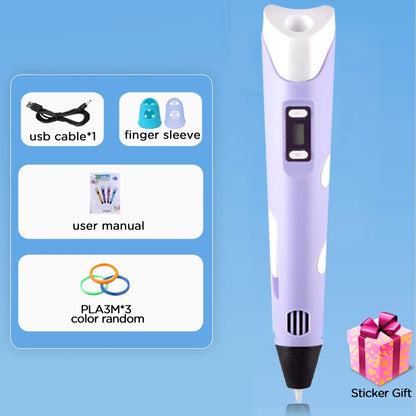 Kids 3D Printing Pen con Pantalla LCD y Stickers – Compatible con Filamento PLA, Seguro y Creativo, Regalo de Cumpleaños para Niños y Niñas