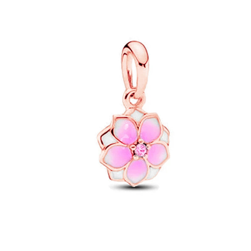 Charm Plata 925 Flores Rosadas | Cerezo y Margarita Brillante Compatible Pandora