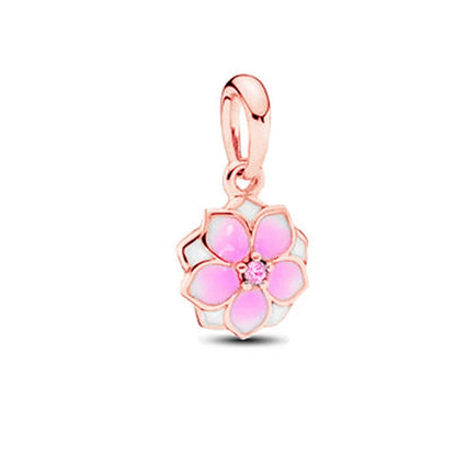 Charm Plata 925 Flores Rosadas | Cerezo y Margarita Brillante Compatible Pandora
