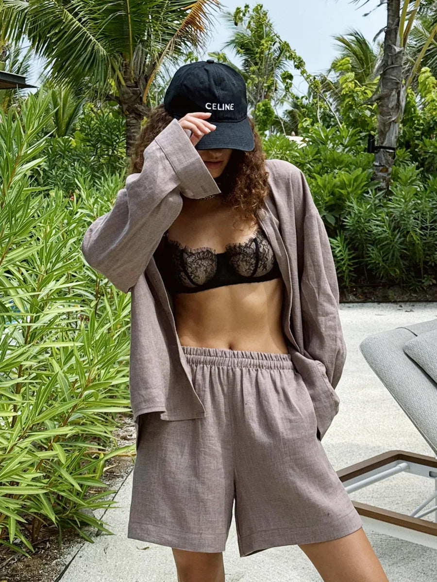 Conjunto Casual Mujer Algodón | Set Camisa Manga Larga y Pantalón con Cintura Elástica
