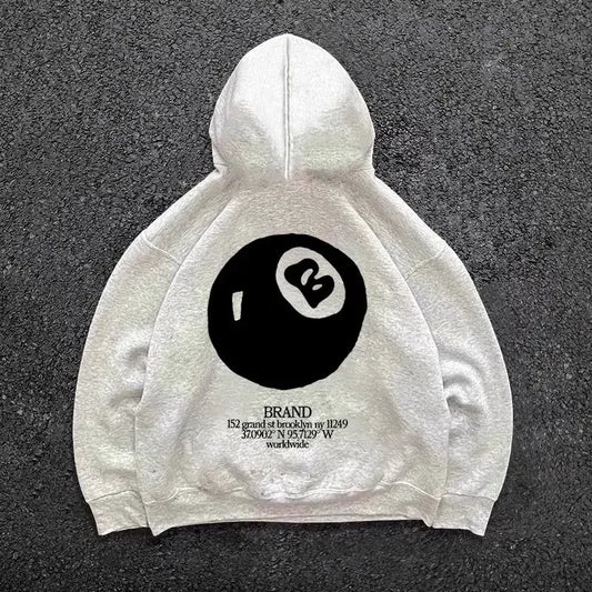 Hoodie Unisex Estilo Retro Americano con Estampado Bola 8 Y2K