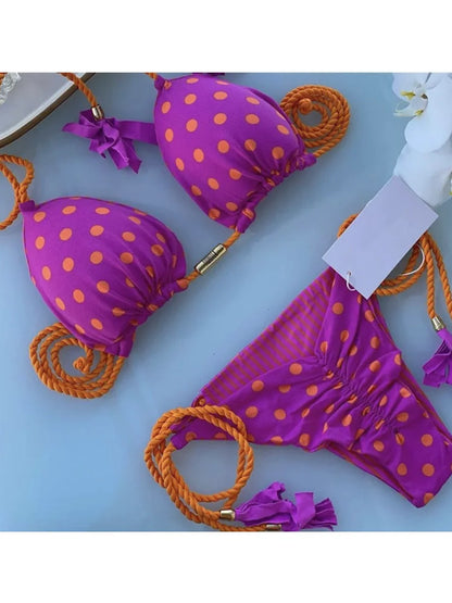 Bikini Mujer 2025 | Triángulo Multicolor Sin Espalda con Cordón