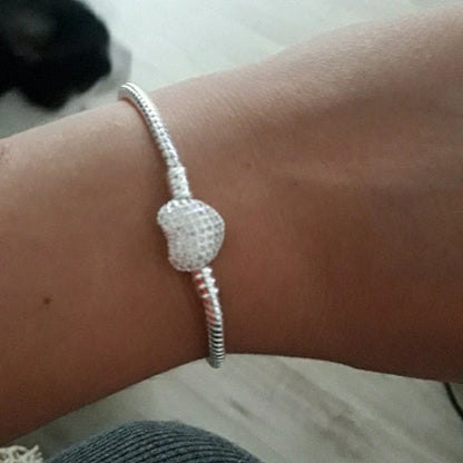 Pulsera corazón plata con circonias – Brazalete brillante de amor para mujer, joyería elegante compatible con charms