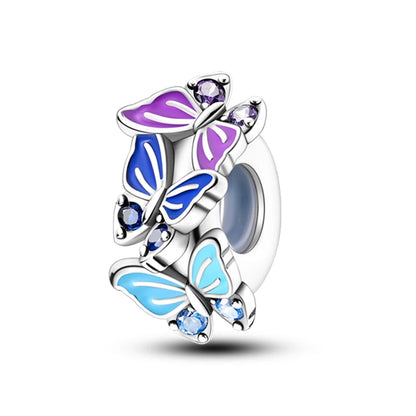 Charm de Plata 925 con Mariposa y Dragón – Abalorio Colorido con Zirconia Arcoíris para Pulseras DIY