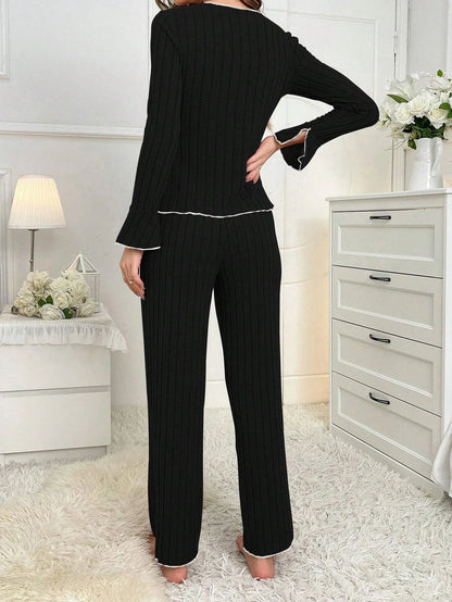 Pijama Mujer Otoño Invierno 2 Piezas | Conjunto Casual Cálido de Casa