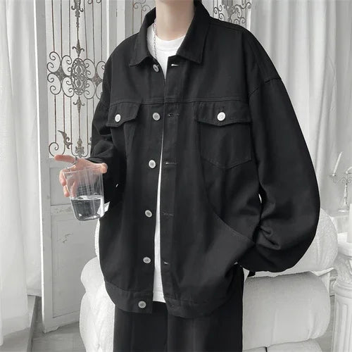 Chaqueta Vaquera Oversize Hombre 2025 | Denim Negro Rojo Blanco con Agujeros Streetwear Casual Tallas Grandes