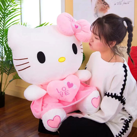55cm Sanrio Hello Kitty – Peluche Grande de Gato KT, Muñeco de Peluche Suave, Almohada de Anime para Niños y Niñas, Regalo de Cumpleaños