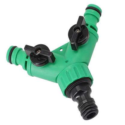 Conector de Manguera en Y con Válvula | Adaptador 2 Vías de Jardín para Grifo y Riego