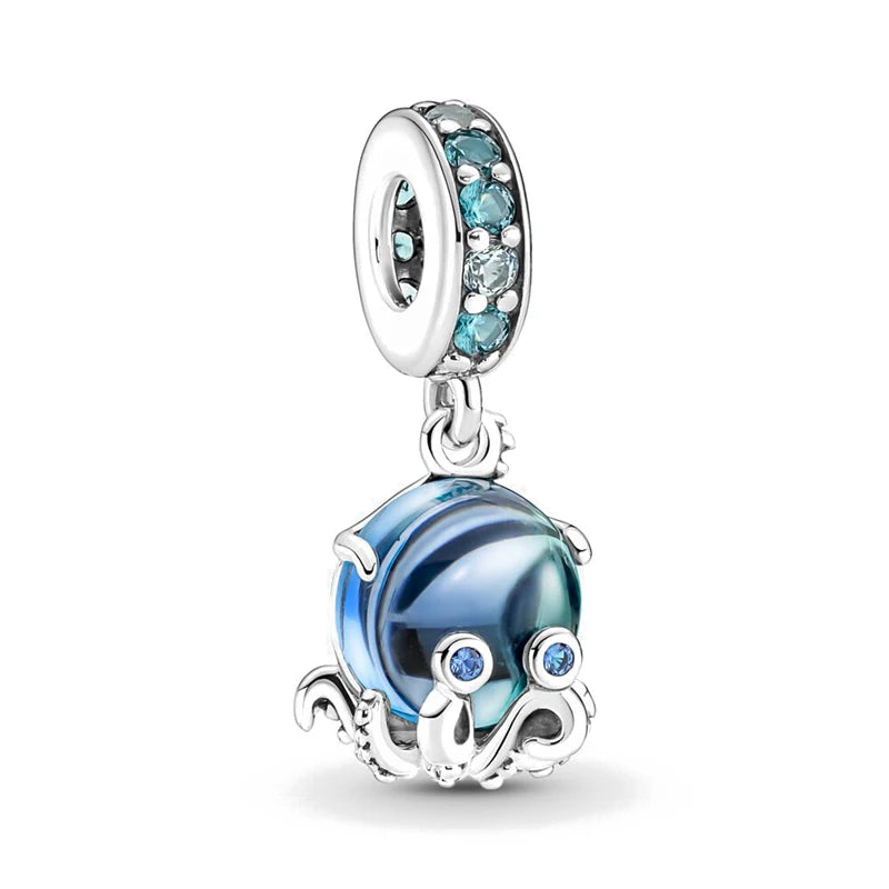 Charm pulpo azul en plata 925 – Colgante con cuentas, compatible Pandora, pulsera DIY mujer