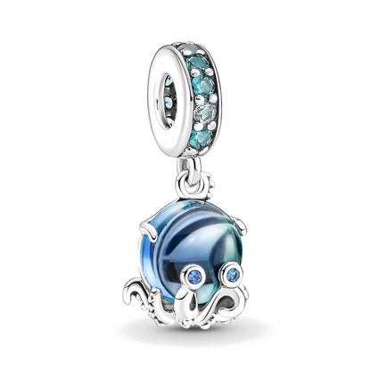 Charm pulpo azul en plata 925 – Colgante con cuentas, compatible Pandora, pulsera DIY mujer