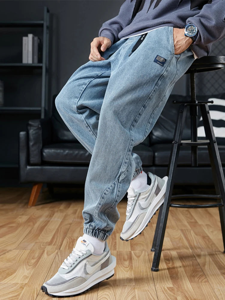 Jeans Jogger Hombre Tallas Grandes 6XL–8XL | Pantalón Cargo Denim Streetwear Negro y Azul