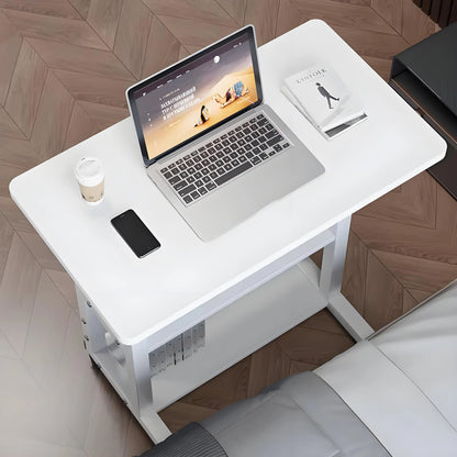 Mesa Auxiliar Doble Capa con Ruedas – Escritorio Portátil de Cama con Estante de Almacenamiento para Laptop y Dormitorio