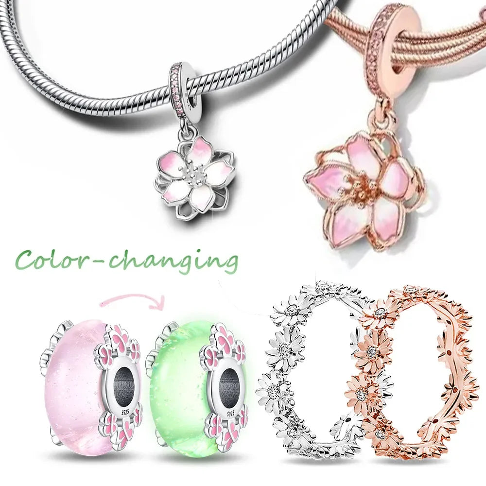Anillo Flor de Cerezo Rosa en Plata 925 – para Pulseras Originales Mujer