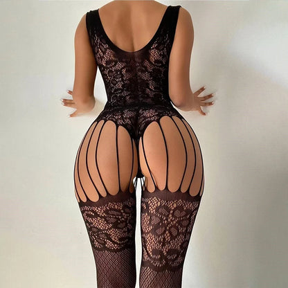 Body Crotchless Mujer 2025 | Lencería Erótica de Malla Transparente y Manga Larga