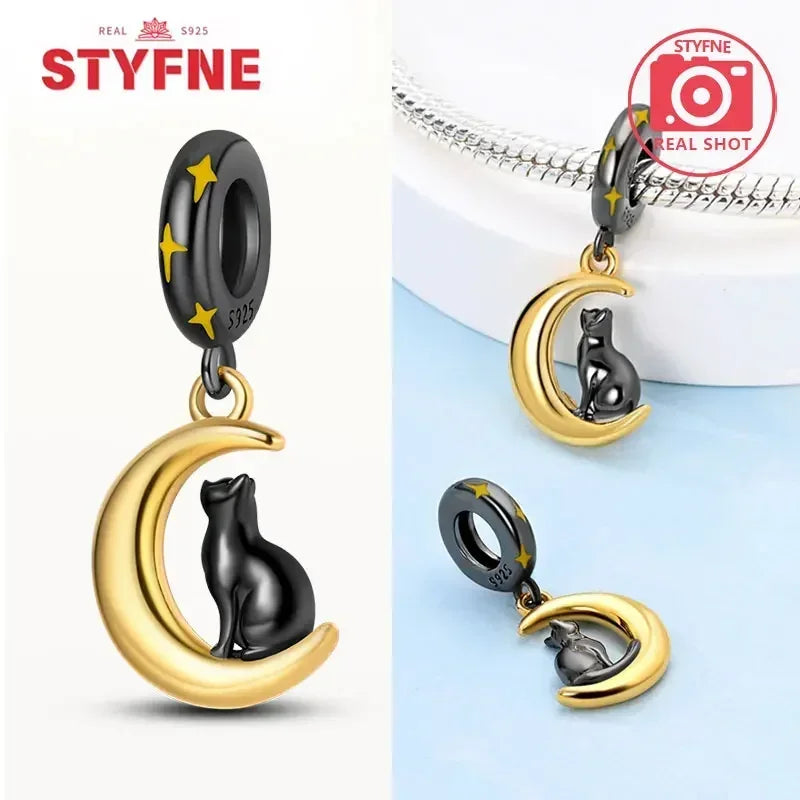 Charm Gato Negro de Plata 925 | Dije para Pulseras Pandora Mujer Joyería Fina