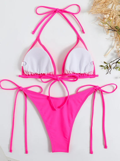 Bikini Micro Mujer 2025 | Halter Thong Lace-Up Playa y Piscina