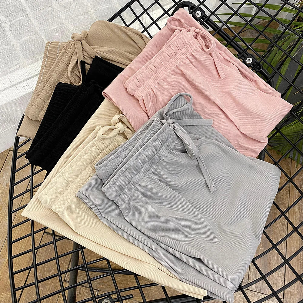 Pantalón Ancho Mujer Verano | Pantalones Sueltos Seda Helada Cintura Elástica Casual Primavera