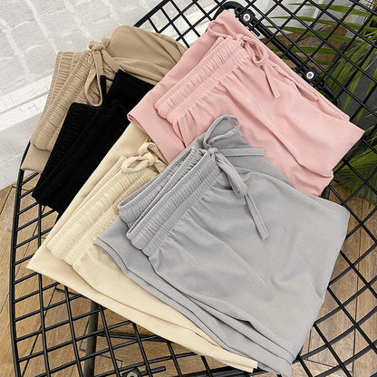 Pantalón Ancho Mujer Verano | Pantalones Sueltos Seda Helada Cintura Elástica Casual Primavera