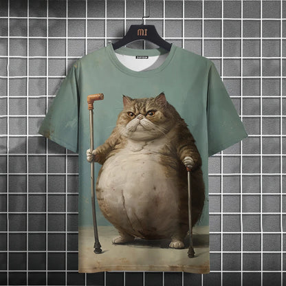 Camiseta Oversized Hombre y Mujer | Verano 2025 | Estampado Gato Divertido Manga Corta Cuello Redondo