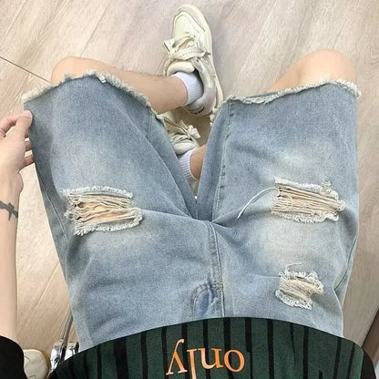 Bermudas Vaqueras Holgadas Hombre Talla Grande | Shorts Oversize Baggy con Bolsillos y Roturas Estilo Emo Casual