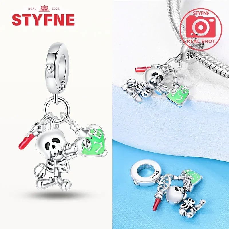 Charm Colgante de Halloween Plata 925 | Bruja Mágica con Efecto Luminoso para Pulsera Original