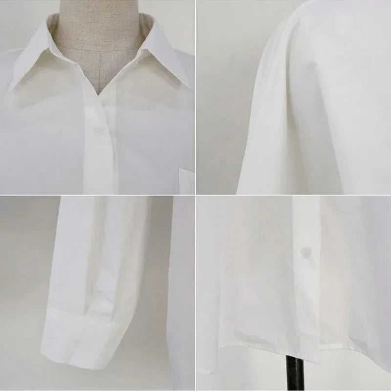 Blusa Mujer Elegante Oficina | Camisa Blanca Casual Algodón Manga Larga Cuello Camisero